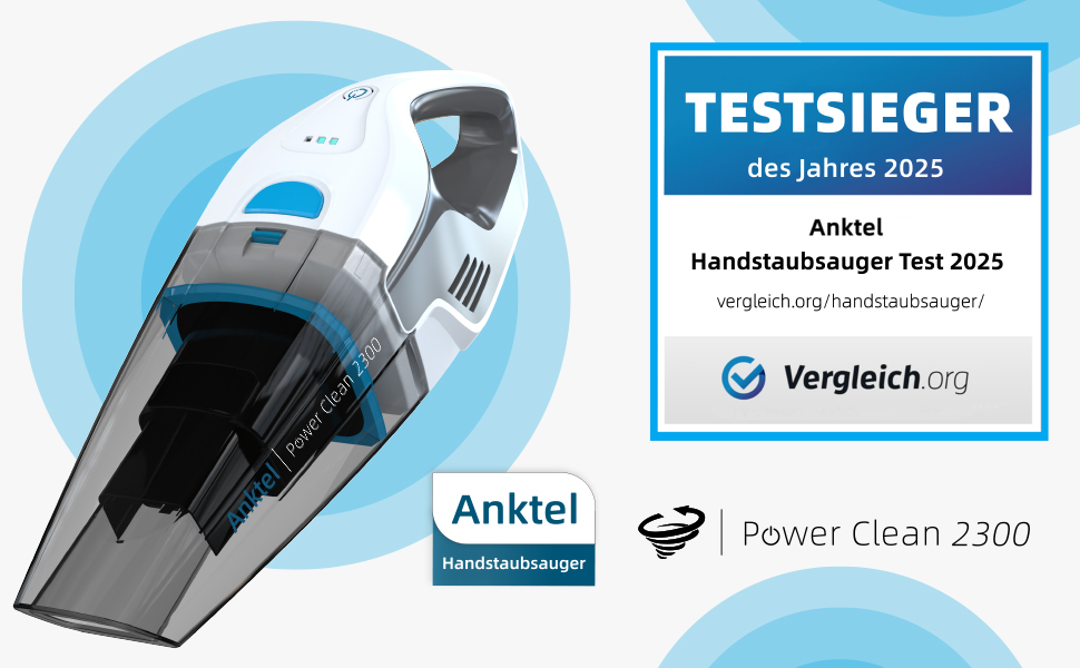 Бездротовий ручний пилосос Anktel PowerClean2300: 14,8V, 9700Pa, мокрий/сухий, HEPA-фільтр, без мішка, для дому та авто