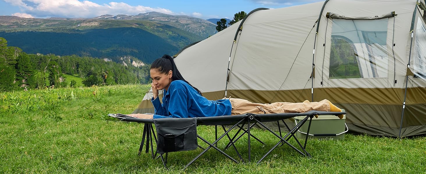 Розкладне ліжко для кемпінгу TIMBER RIDGE XXL, посилене, до 150 кг, сіре