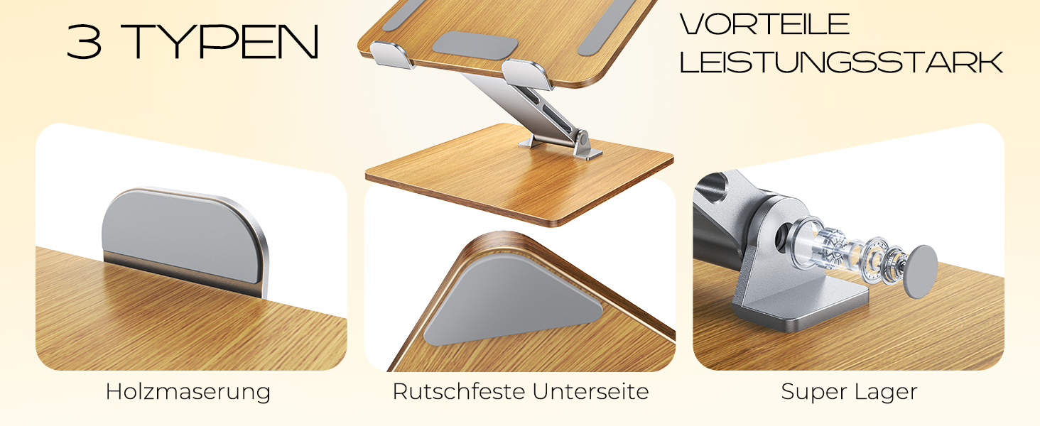 Підставка для ноутбука Holz + Aluminium, регульована, ергономічна, сумісна з MacBook Pro/Air, 10-16