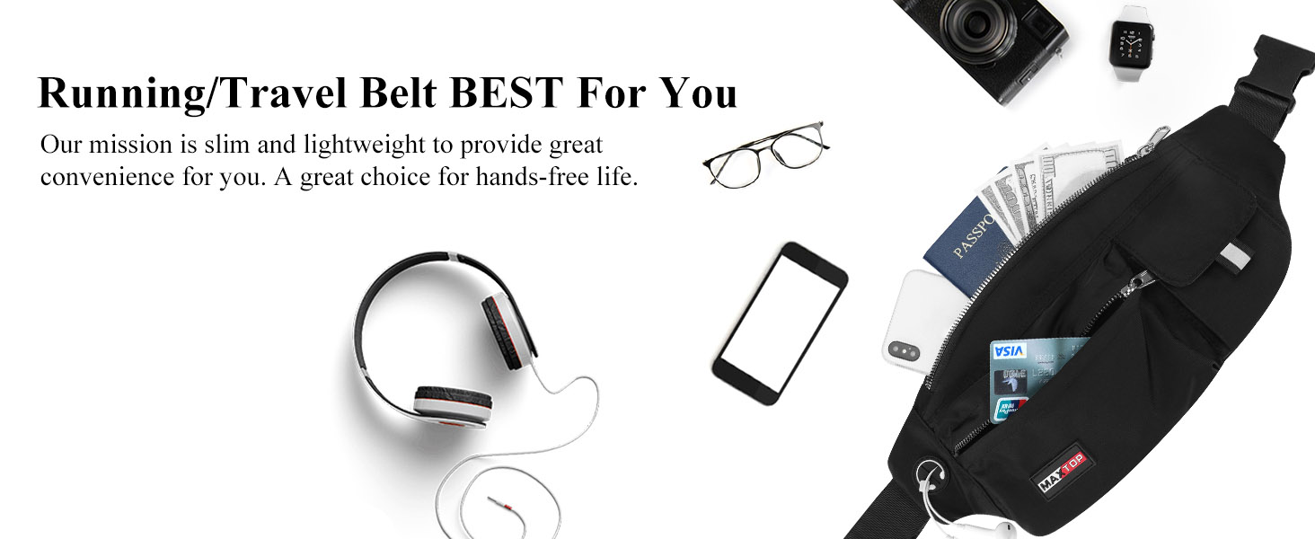 Чоловіча/Жіноча поясна сумка Maxtop Bauchtasche - водонепроникна, для подорожей, фітнесу, бігу, тренувань (чорна)