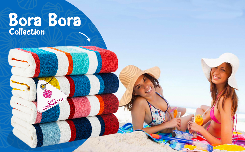 Рушники Casa Copenhagen Bora Bora – набір 4 шт. (76x152 см) з бавовни, Данія. Швидковисихаючі, для басейну, душу та ванни. Рожевий, червоний, жовтий, блакитний