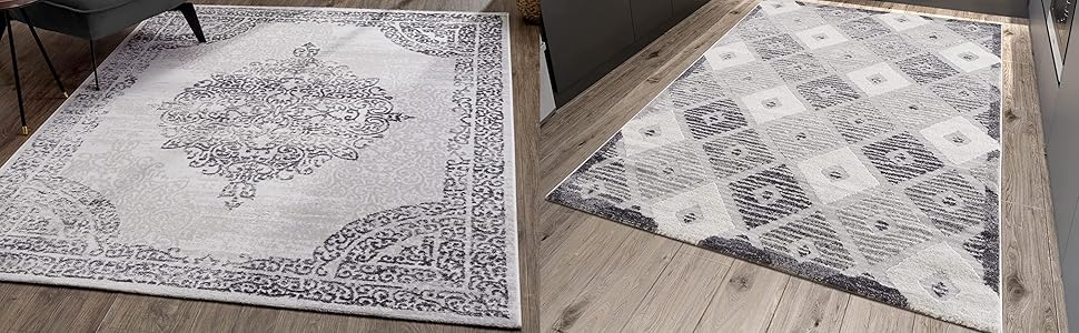 Килим SANAT Evra для вітальні - коротковорсовий килим з сучасним дизайном, підходить для вітальні, коридору, їдальні, спальні, кухні та дитячої кімнати (багатобарвний світло-сірий, 80x150 см), 80 x 150 см (прямокутний), багатобарвний світло-сірий