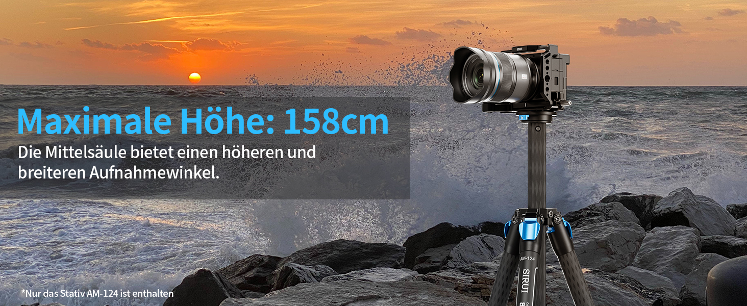 Штатив SIRUI AM124 з кульковою головкою AM01, карбоновий, для камери, легкий, туристичний, водонепроникний, 159 см, навантаження 12 кг