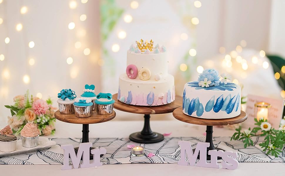 Дзеркальна підставка для тортів NUPTIO, 3 шт: дерев'яна, для весілля, дня народження, дитячого свята, кексів, чаювання. Чорний колір.