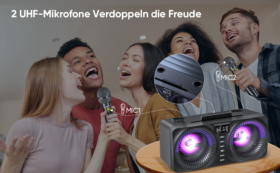 Портативна караоке-система з 2 бездротовими мікрофонами та 30W потужністю, NT001-RED-US