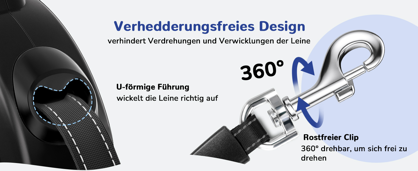 Рулетка для собак Pecute 10м, чорна, до 50 кг, антизаплутування, швидке гальмування