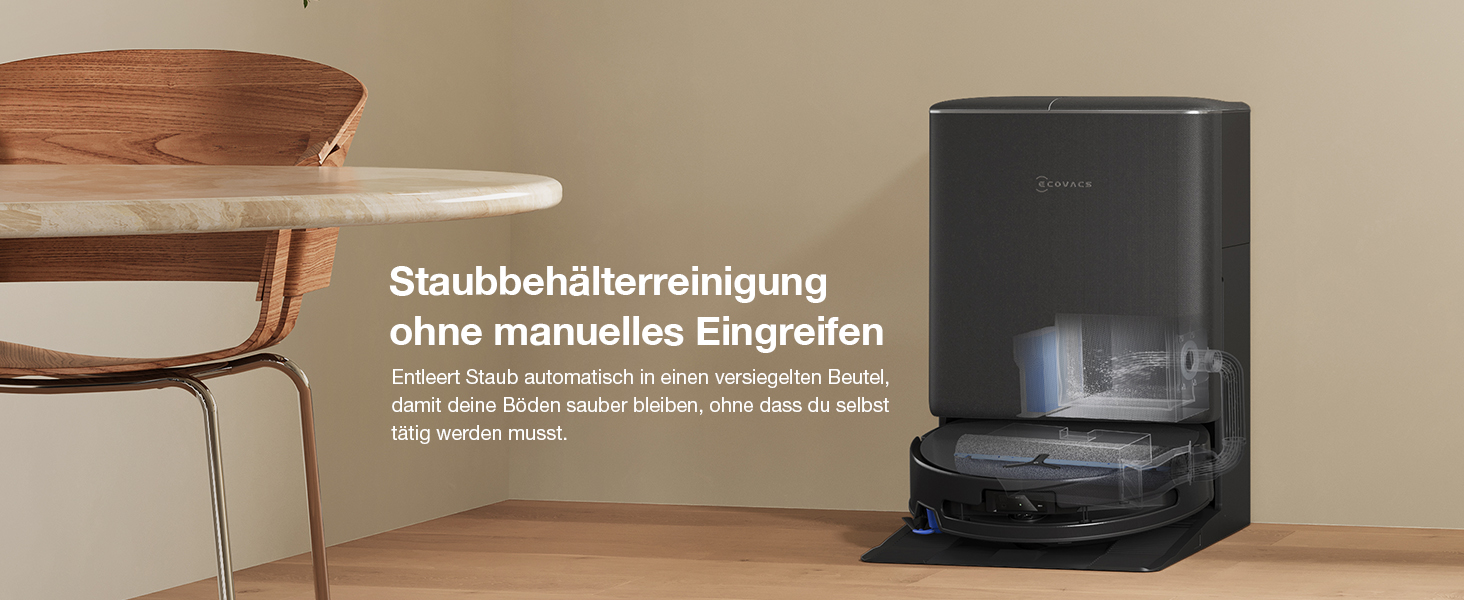 Робот-пилосос з функцією вологого прибирання ECOVACS T90 PRO Omni, 30 000 Па, PowerBoost, чорний