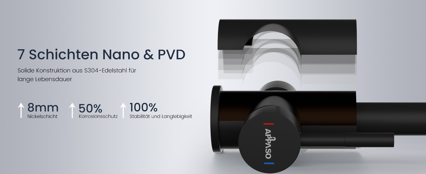 Кран кухонний APPASO 3-в-1 чорного кольору, з трьома виходами, для фільтрації води, поворотний на 360°, з двома важелями, з нержавіючої сталі