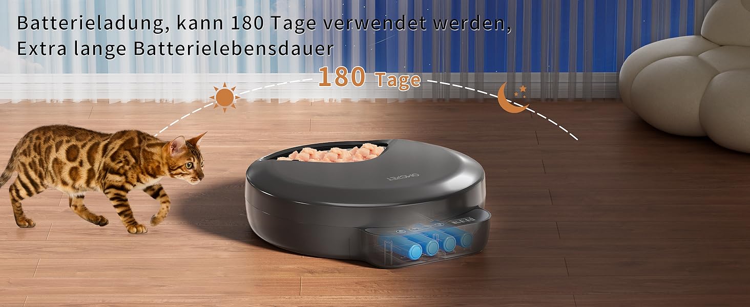 Автоматичний дозатор корму для котів та собак, 8oz*4 порції, з таймером, акумуляторний, з блокуванням, 2 охолоджуючі акумулятори (Чорний)