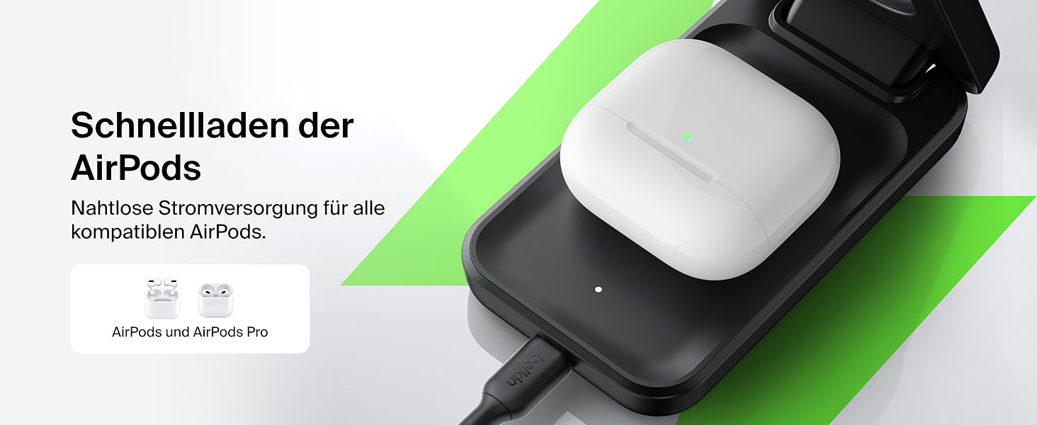 Зарядний станція Belkin UltraCharge 3 в 1 з Qi2.2, 25W, сумісна з MagSafe, для iPhone, AirPods, Apple Watch, Pixel, з адаптером 45W - Чорний