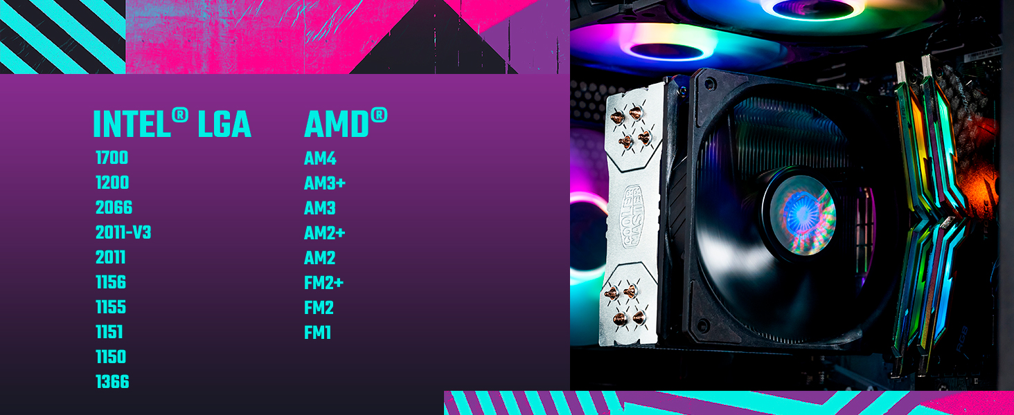 Кулер CPU Cooler Master Hyper 212 EVO V2 з підтримкою LGA1700, 4 теплові трубки, RGB-вентилятор SF120R, підтримка Push-Pull