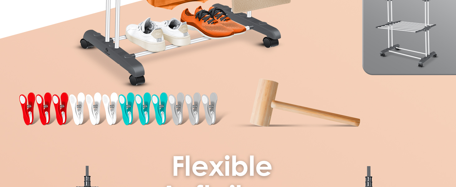 Кюссер® Сушилка для білизни з колесами - Турбо-модель, 4 яруси, 2 обертові крила, 6 склавних секцій, білий/антрацитовий