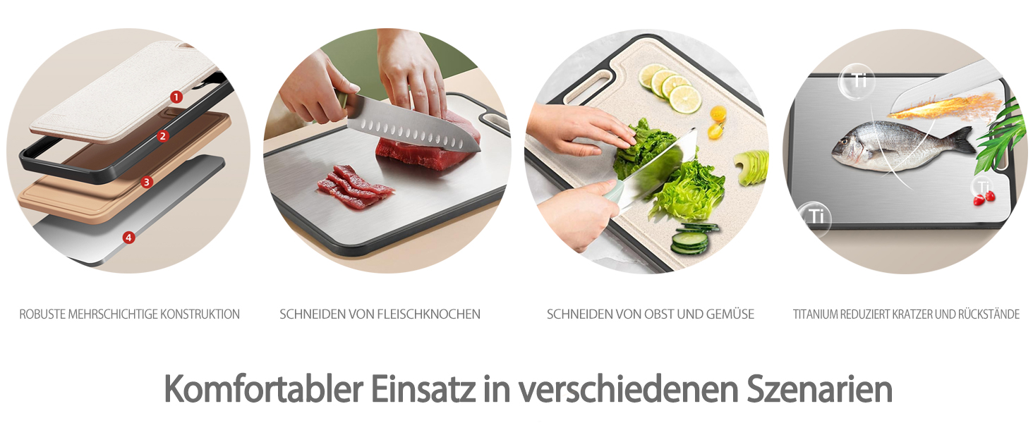 Дошка для нарізання Titan, двостороння, з чистого титану, кухонна, безпечна для продуктів харчування, з антипригарним покриттям, довговічна та легка у митті, 39 x 28 см