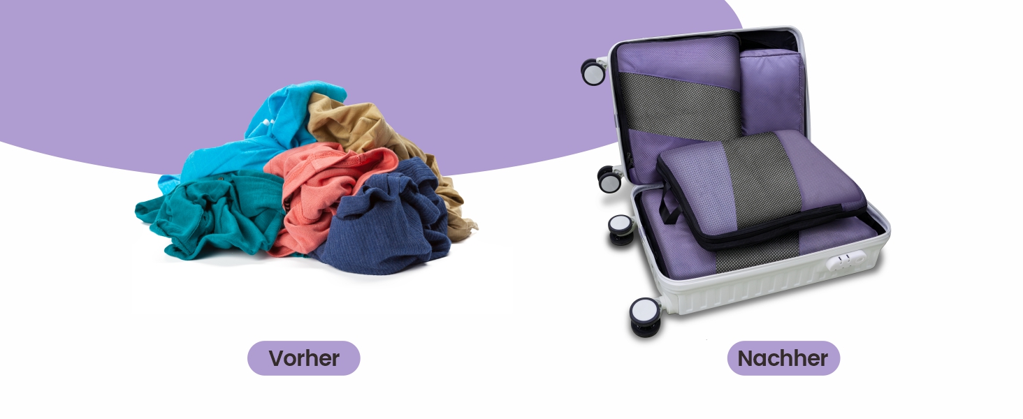 Органайзери для валізи компресійні, набір 6 шт. (Ельфенбайн, фіолетові) - Куби для пакування, компресійні пакети для подорожей