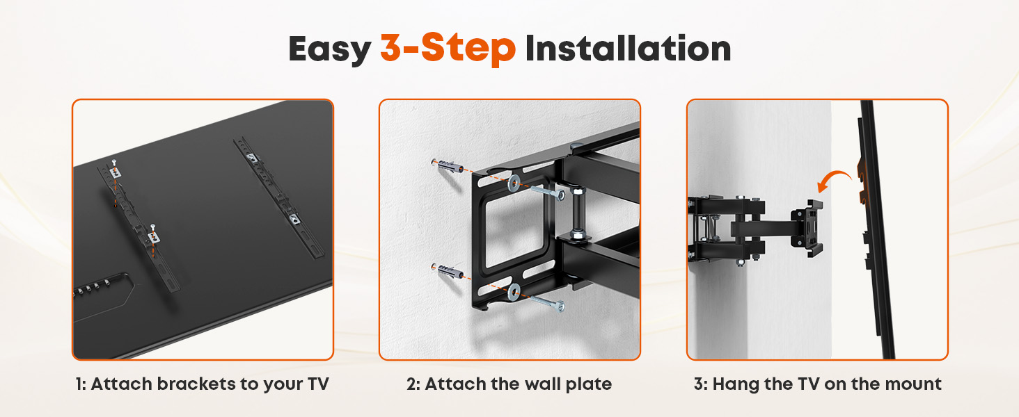 Настінне кріплення для телевізора 32-70 дюймів, поворотне, нахильне, до 50 кг, VESA 400x400 мм