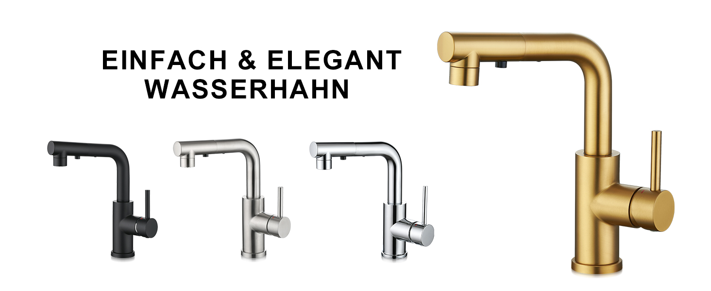 Кран кухонний CREA з 3 функціями: душ, висувний вилив, поворот на 360°, матовий золотий