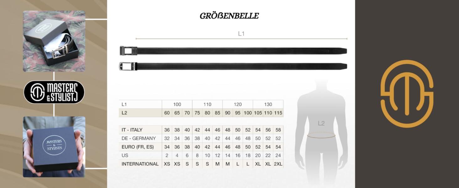 Чоловічий шкіряний ремінь Masters & Stylists з автоматичною пряжкою, коричневий/чорний, ширина 3,1 см, довжина 110/120 см, з подарунковою коробкою