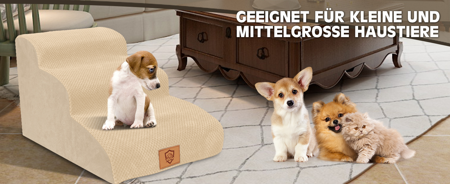 Сходинки для собак - 3 ступені, 40 см, з щільного матеріалу, для ліжка та дивану, знімний чохол, антиковзаюча поверхня, 60x40x40 см, бежевий