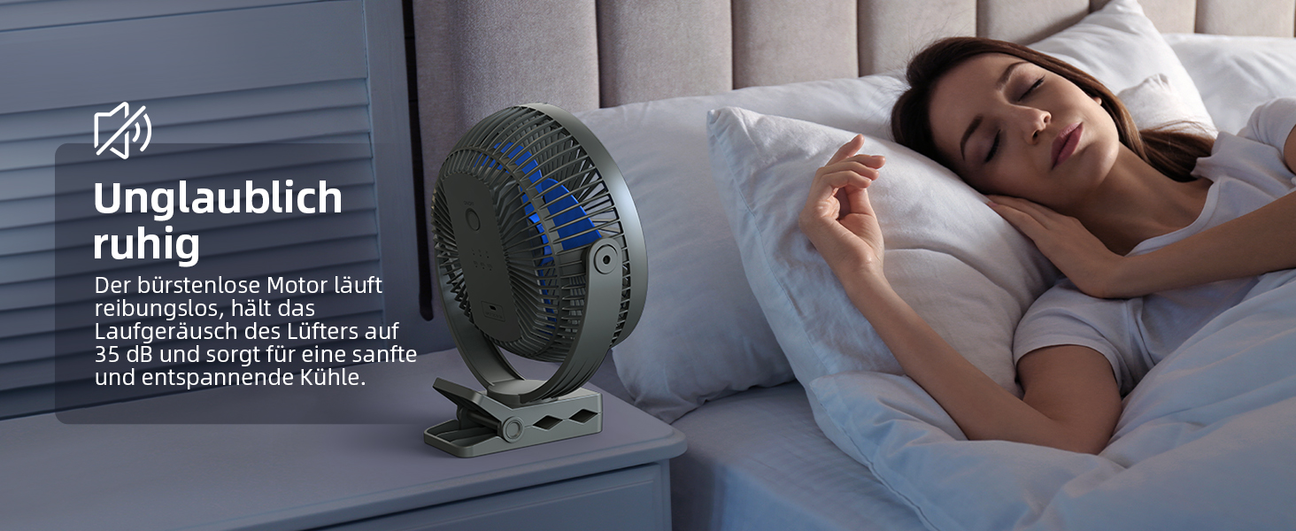 Вентилятор Koonie 10000 mAh з кліпсою, 20 см, портативний USB, акумуляторний, 4 швидкості, 360° оберт, тихий, для дому, офісу, дитячої коляски, кемпінгу, гроу-тента (блакитний)