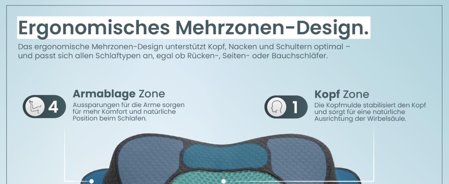 Ортопедична подушка для шиї при болях у шиї з високоякісної піни з пам'яті - Ергономічна подушка для шиї - Подушка для сну на боці, спині та животі - Праний чохол при 40°C (61 x 40 x12, Сірий)