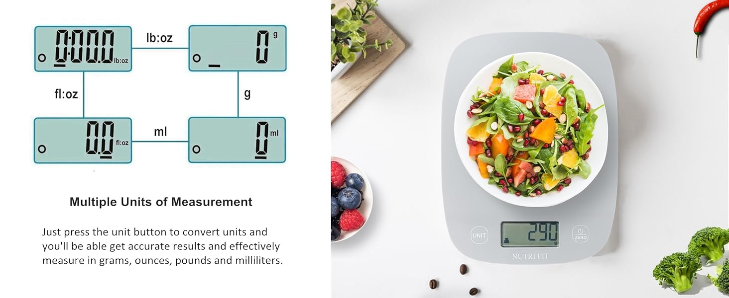 Кухонні ваги NUTRI FIT: цифрові, ультратонкі, мультифункціональні, 5 кг, чорні