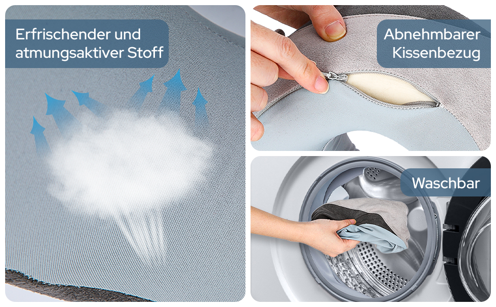 Подушка для шиї в літак, Memory Foam, м'яка, регульована та компактна, Ice Silk, для дорослих, ергономічна, з чохлом для зберігання (сіра)