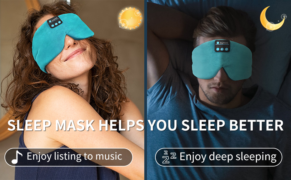 Маска для сну Joythink з Bluetooth 5.3 навушниками, шовкова, для бічного сну, 16 год. автономії, миюча, для подорожей, медитації (блакитна)