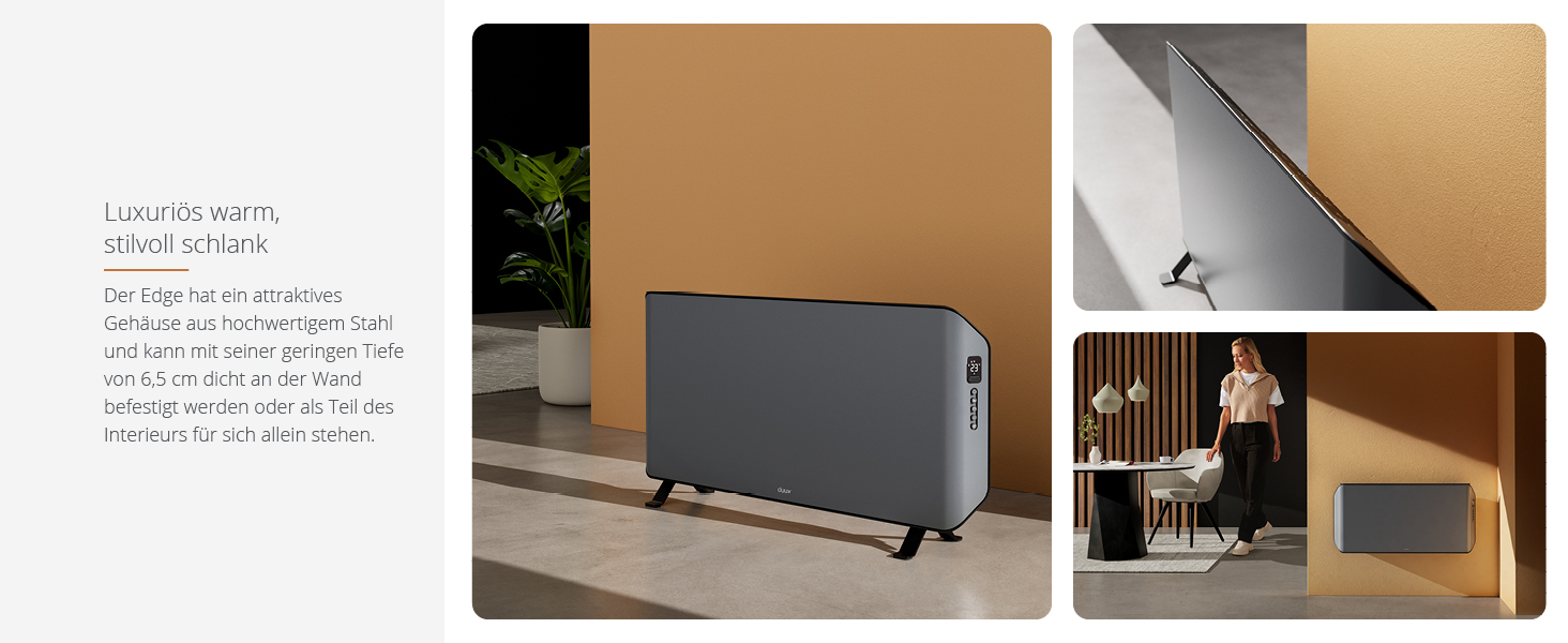 Електричний конвектор Duux Edge Smart 1500W - енергозберігаючий нагрівач для ванної кімнати, з термостатом, для приміщень до 20 м² - сірий