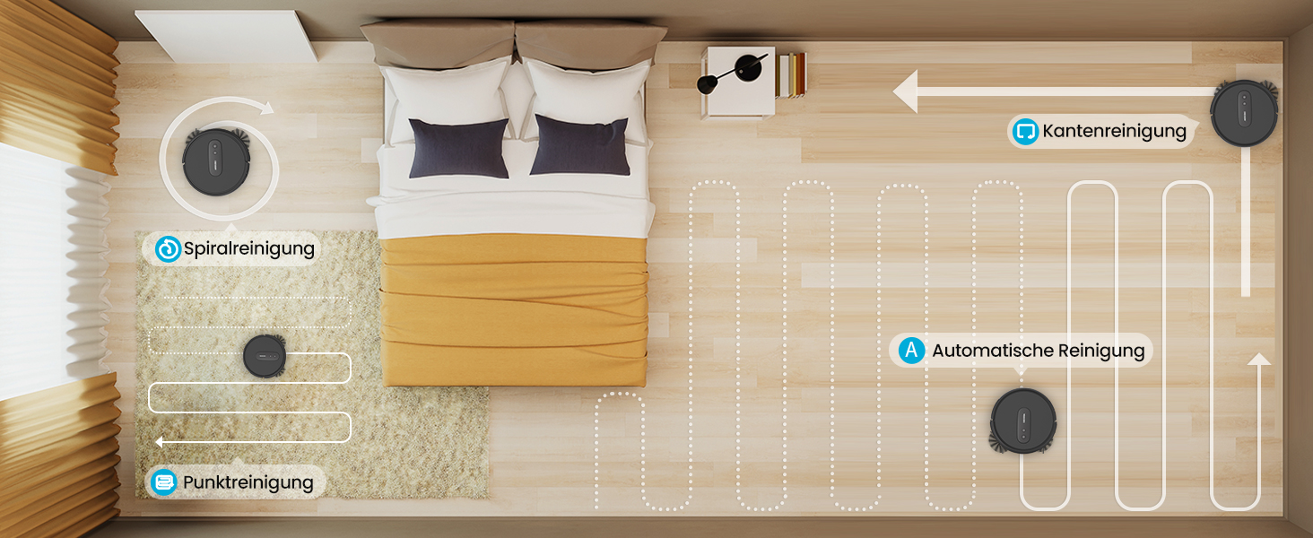 Робот-пилосос AIRROBO Saugroboter P25: потужність 2800 Pa, керування через додаток, 120 хв роботи, для твердих поверхонь, килимів та шерсті тварин