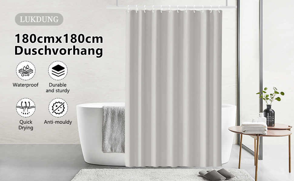 Штора для ванни 180x180 см, водонепроникна, антигрибкова, з кільцями, бежева (1 шт.)