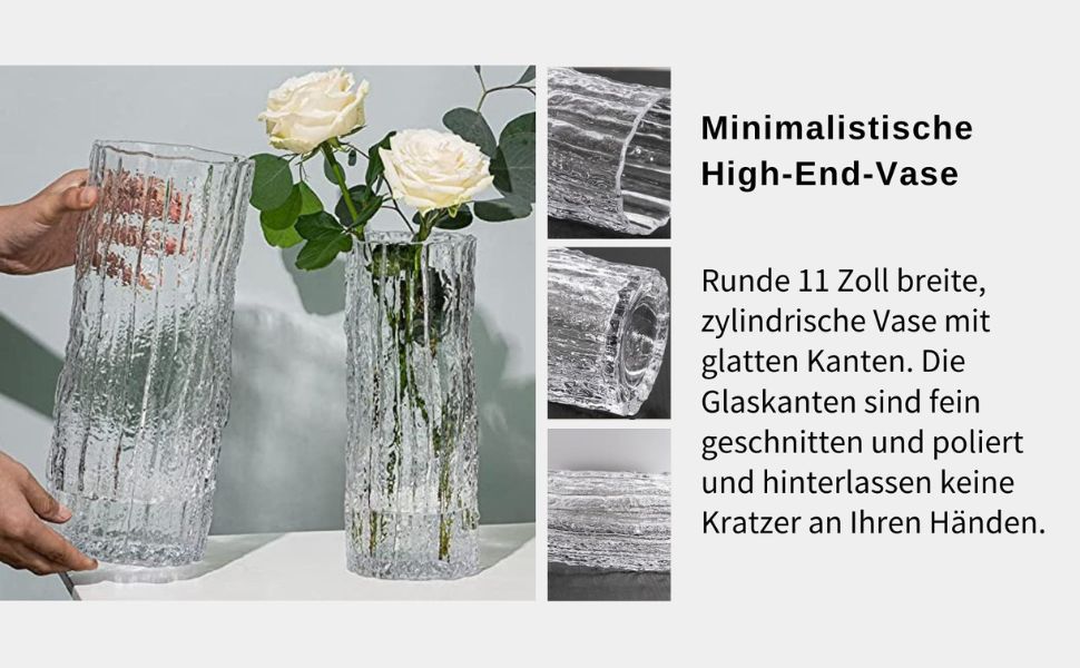 Скляна ваза QEEYON: сучасний циліндричний дизайн, ручної роботи, 30х10 см, для дому, офісу, весілля, подарунок