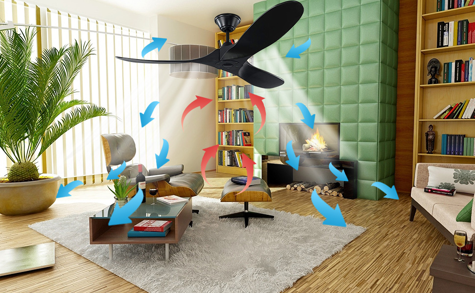 Чорний стельовий вентилятор з дерева (132 см) з пультом керування, тихий, для вологого приміщення