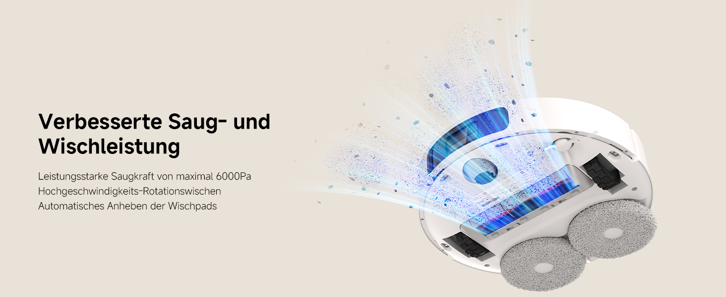 Робот-пилосос Xiaomi Robot Vacuum X20+ з функцією вологого прибирання, потужність всмоктування 6000 Па, підйомні швабри