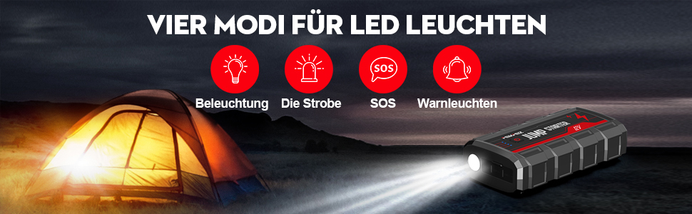 Powerbank Starthilfe 6000A: Зарядний пристрій для автомобіля 26800mAh, 12V, для бензинових та дизельних двигунів (до 10.0L), з LED ліхтариком та USB3.0 виходом