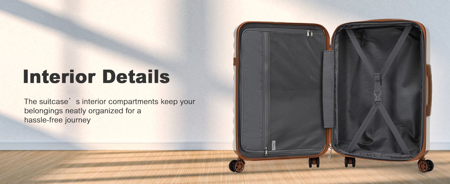 Чемодан-тележка KONO, XL, ABS+PC, з TSA замком (кремовий/коричневий)