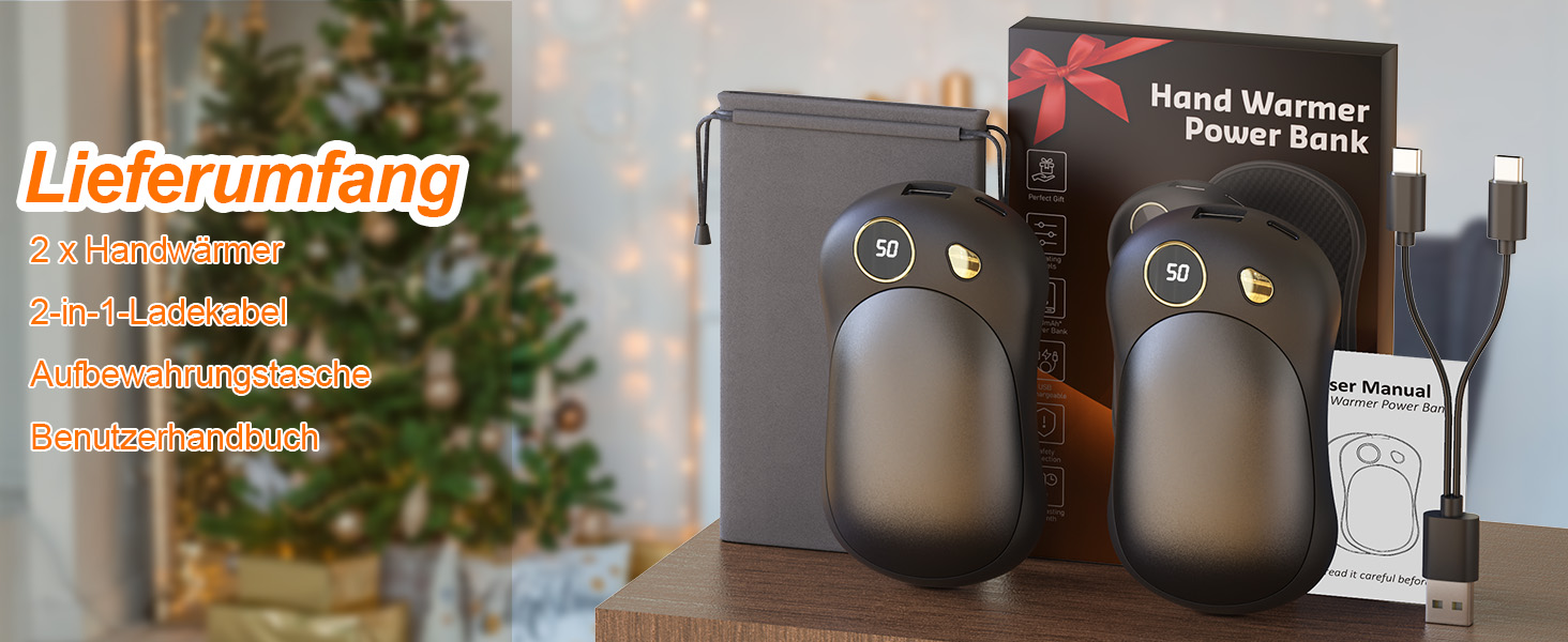 Електричні грілки для рук, 2 шт. 10000mAh з USB-C, цифровим дисплеєм, 3 режими нагріву, багаторазові для зими, подорожей та активного відпочинку