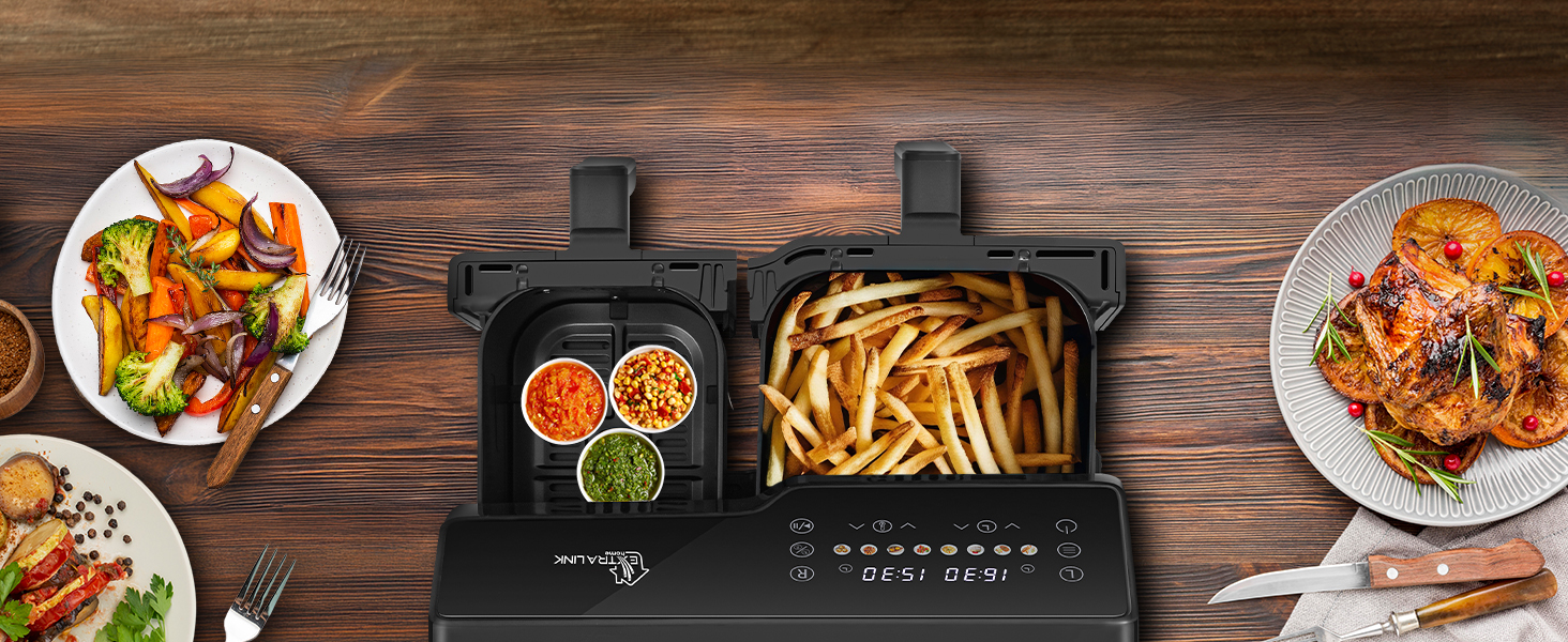 Фритюрниця Extralink 1400W Airfryer 4.2L з 10 функціями, LED-дисплеєм та економним споживанням енергії