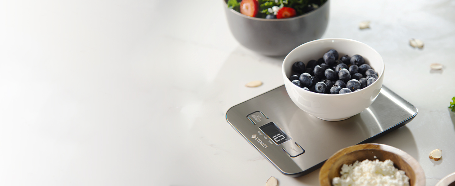 Etekcity Digital Kitchen Scale - 1g Precision, 10kg Capacity, LED Display, Tare Function, USB Rechargeable, Stainless Steel