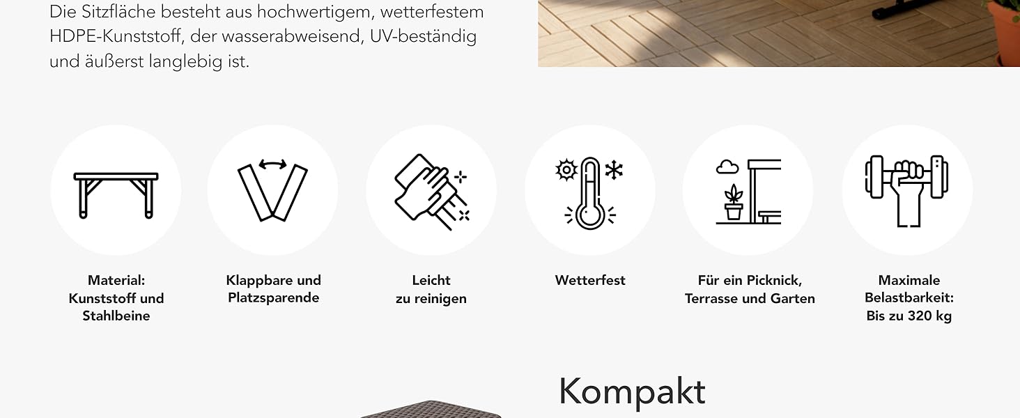 Стіл-буфет Floordirekt Buffettisch: розкладний пластиковий стіл 183x76 см з ручкою для перенесення, для саду, тераси, балкону, кемпінгу (на 6 осіб)