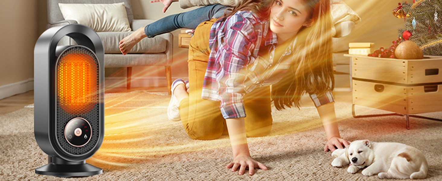 Електричний обігрівач, портативний обігрівач для кімнати, енергозберігаючий 1500W, керамічний з термостатом, таймером та 3 режимами, захист від перегріву та перекидання для офісу та спальні
