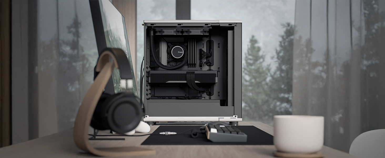 Комп'ютерний корпус Fractal Design North Charcoal Black TG Dark з темним склом, фасад з горіхового дерева, 2 вентилятори 140 мм, USB Type-C, Mid-Tower ATX