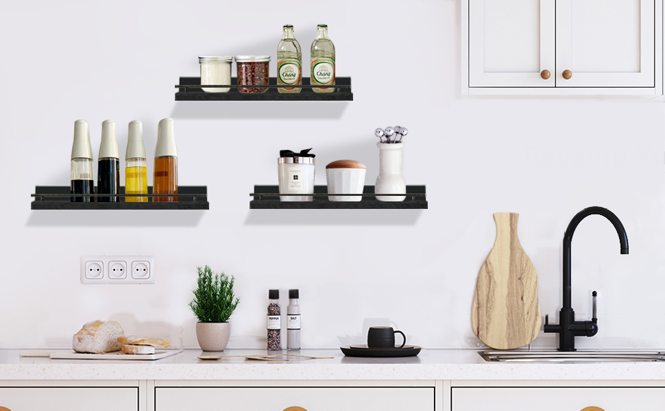Настінна полиця Wandregal чорного кольору, 3 шт. - полиці для кухні, вітальні, спальні, офісу