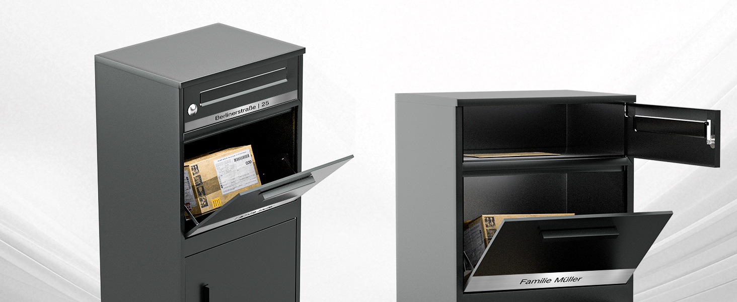 Поштовий ящик антрацит з гравіюванням, персоналізований, 2-в-1, нержавіюча сталь, з відділенням для газет та посилок (XXL)