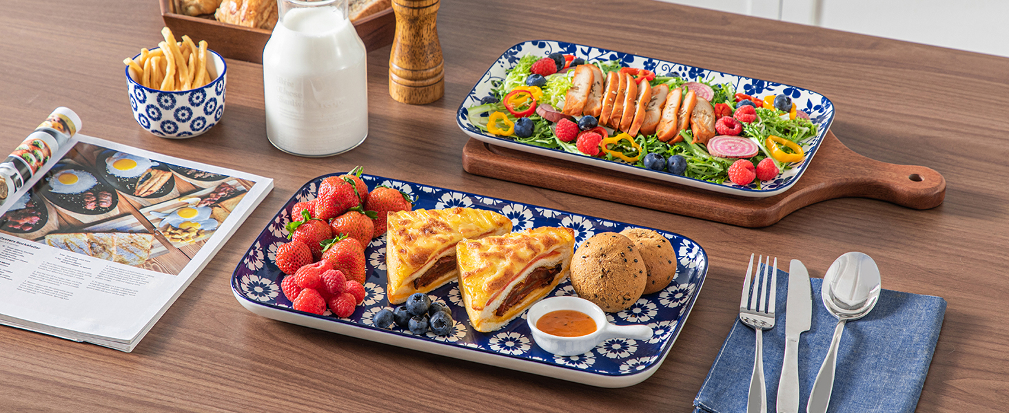 Набір сервірувальних тарілок Vancasso SELENE, 3 шт., блакитно-білий, для свят, сніданків, фуршетів