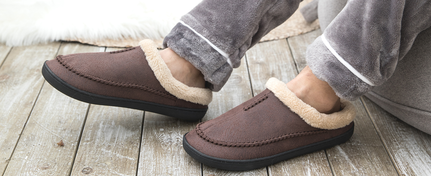 Чоловічі халапи Miqieer з піною пам'яті, теплі зимові халапи з плюшу, розмір 45/46 EU, колір кавовий