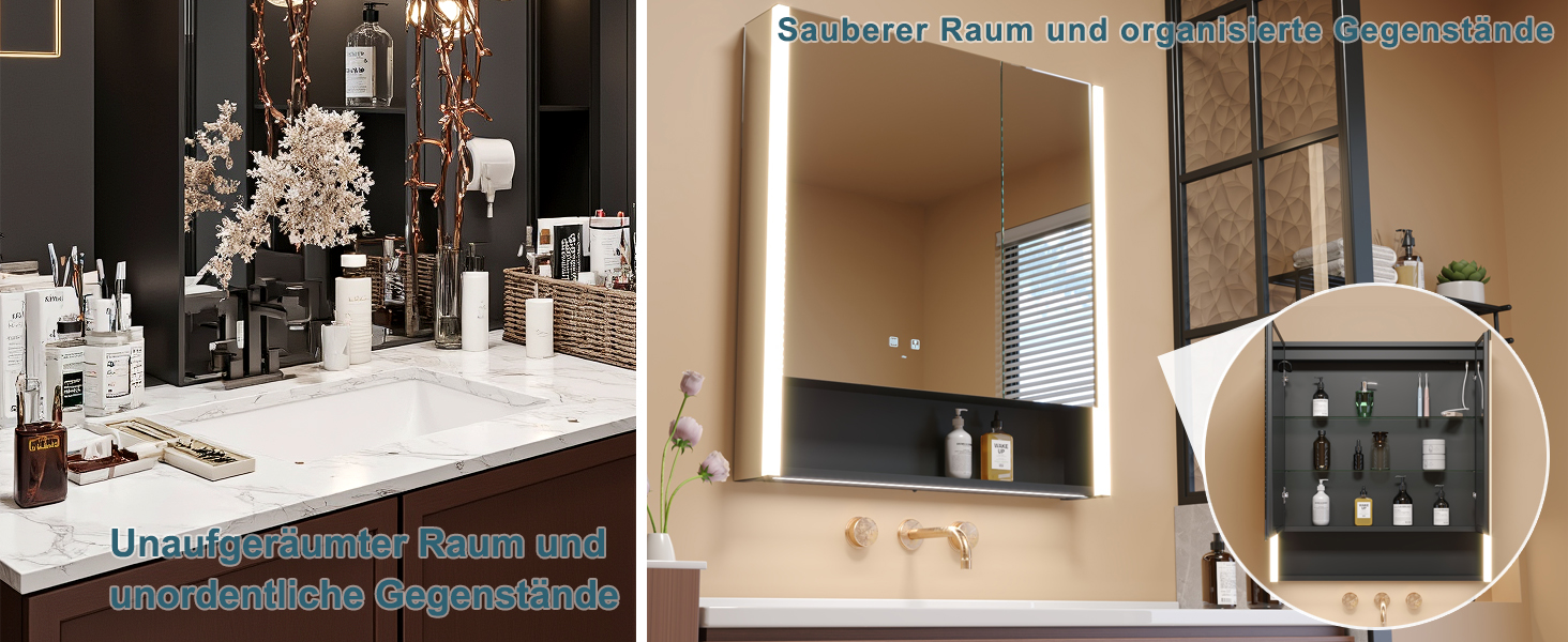 LED дзеркальна шафка у ванну кімнату KWW з підсвічуванням, регульованою температурою світла, антитуманним покриттям та USB-роз'ємами (2 дверцята, 80x70 см)