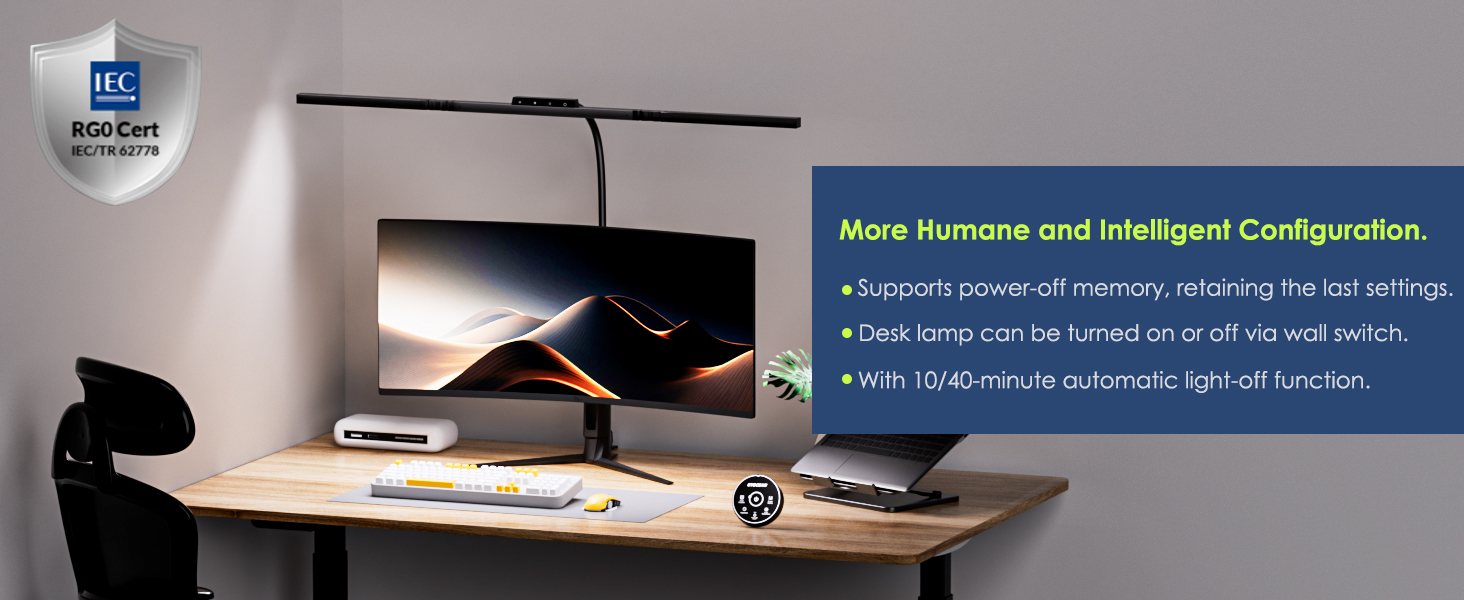 Настільна лампа для робочого столу з 3 джерелами світла, 24W, 100см, денне світло, з пультом дистанційного керування, регульована яскравість, лампа для монітора, модель «Лебідь», матовий чорний колір