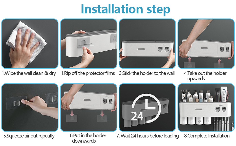 Wall-Mounted Toothbrush Holder with 2 Automatic Toothpaste Dispensers, 6 Toothbrush Slots, 3 Magnetic Cups, 1 Storage Drawer, and Large Storage Shelf