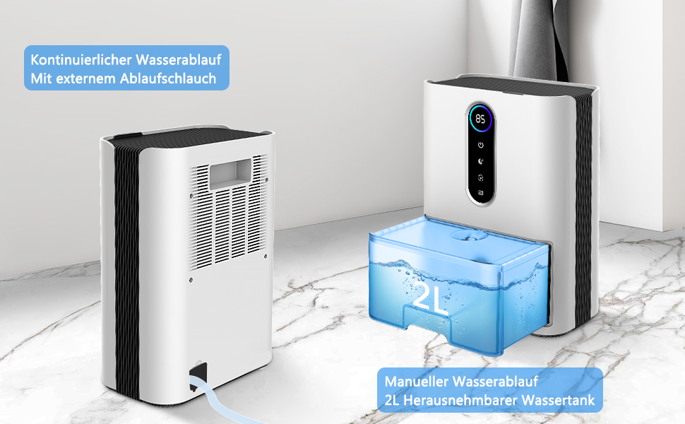 Електричний осушувач повітря 2L з тихим режимом 27dB, таймером 8/16/24 год та 5 кольоровими підсвітками. Осушувач для спальні, ванної кімнати, підвалу (до 60 м²)
