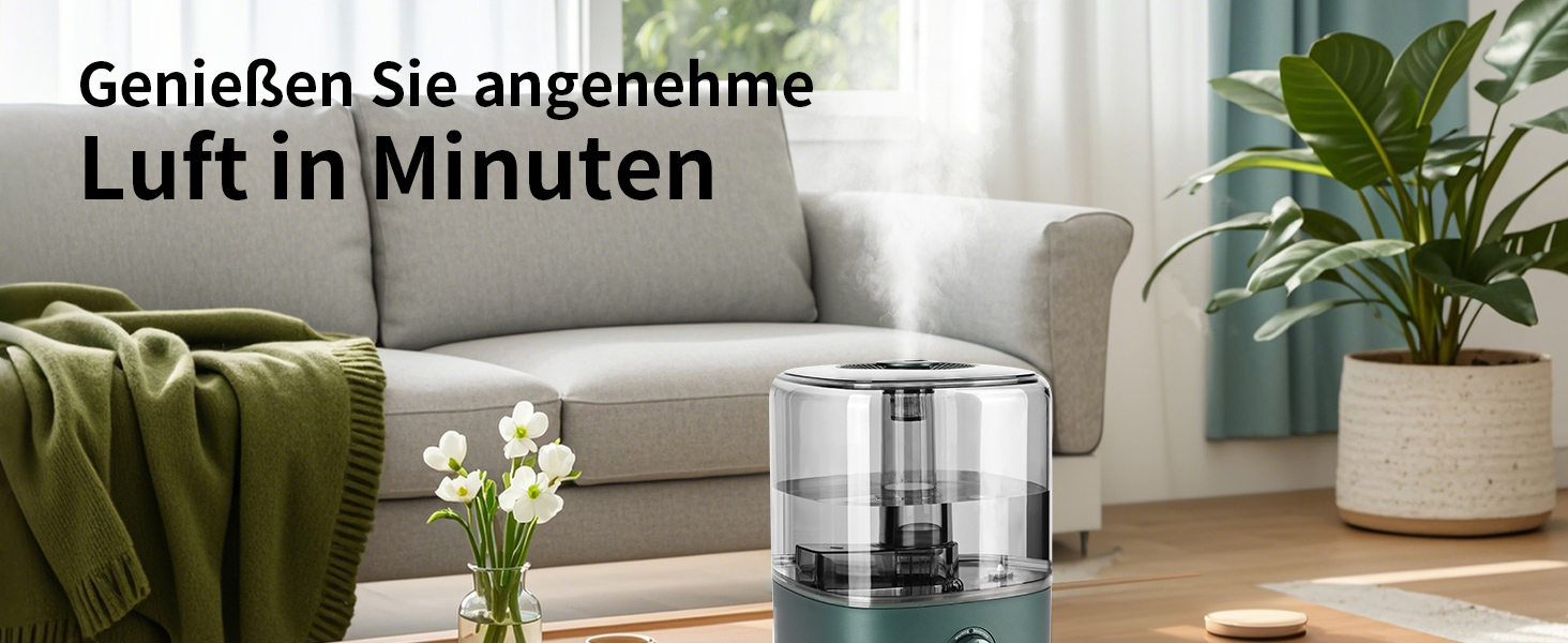 Humidifier Bedroom 5L, Vankarr Ultrasonic 28dB Quiet Air Humidifier Top-Fill Room Humidifier with 360° Swivel Nozzle, Increase Humidity for Children's Room, Office, Baby, Plants, Green